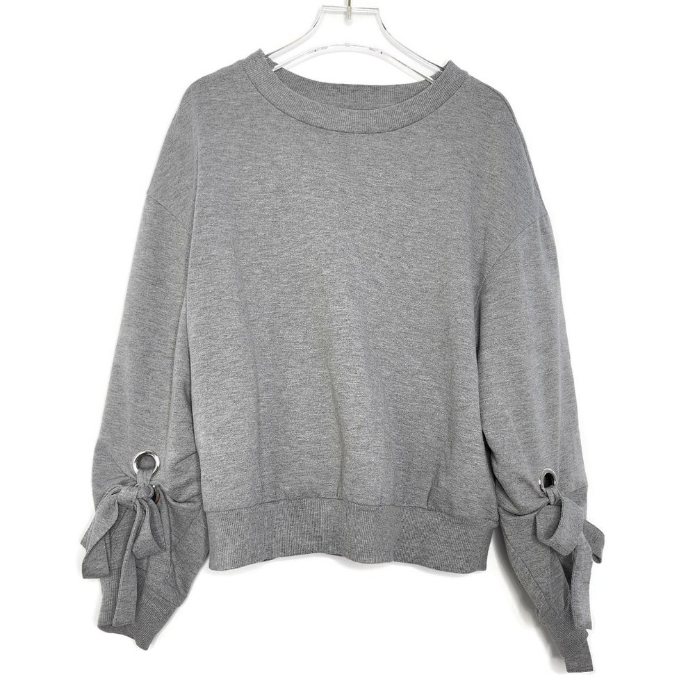For The Republic Sweatshirt Top Small Heather Gray Long Sleeves Tie Cotton Blend